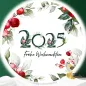 Preview: Runder Tortenaufleger 2025 Frohe Weihnachten mit roten Beeren und Blättern